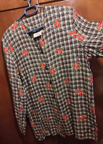 Çiçekli V Yaka Uzun Kollu Retro Gömlek - Görsel 2