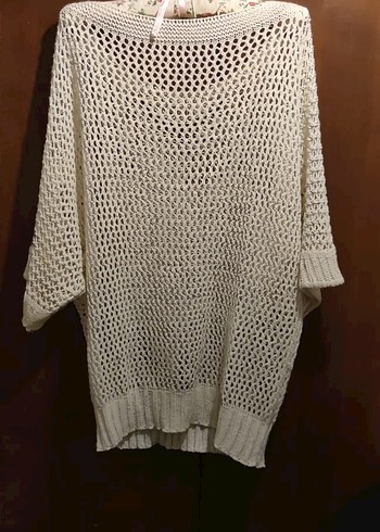 Beyaz Fileli Salaş Triko Kazak - Görsel 3