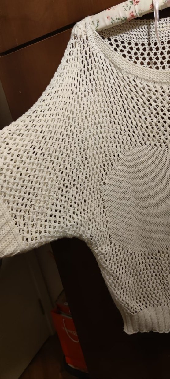 Beyaz Fileli Salaş Triko Kazak - Görsel 2