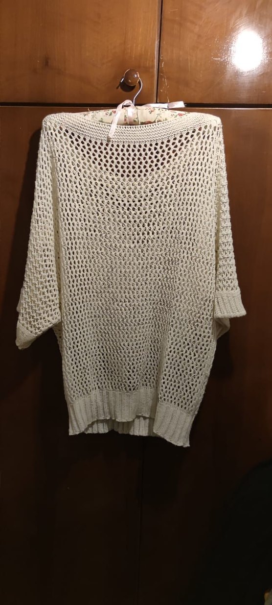 Beyaz Fileli Salaş Triko Kazak - Görsel 3