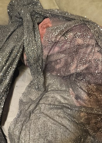 Gri Uzun Kollu Drapeli Abiye Elbise - Görsel 3