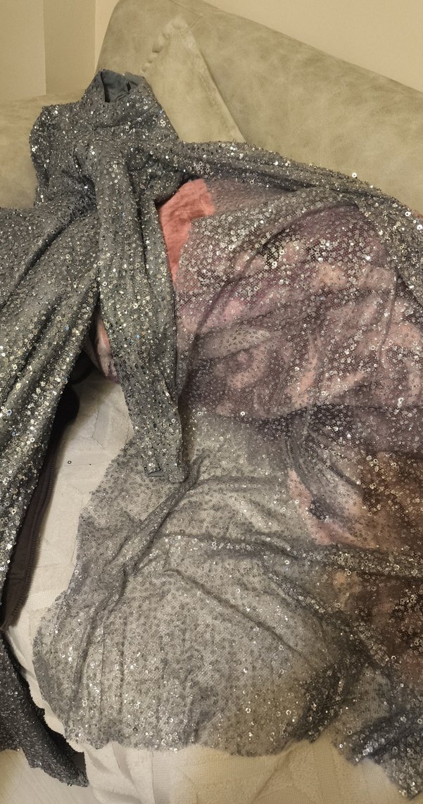 Gri Uzun Kollu Drapeli Abiye Elbise - Görsel 3