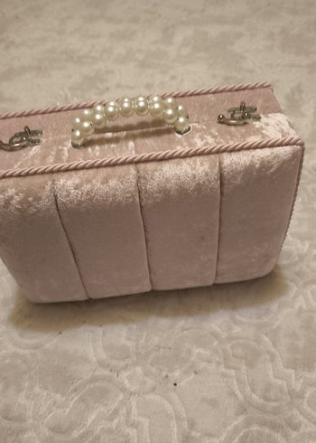 İnci Saplı Parlak Bej Makyaj Kutusu - Görsel 4