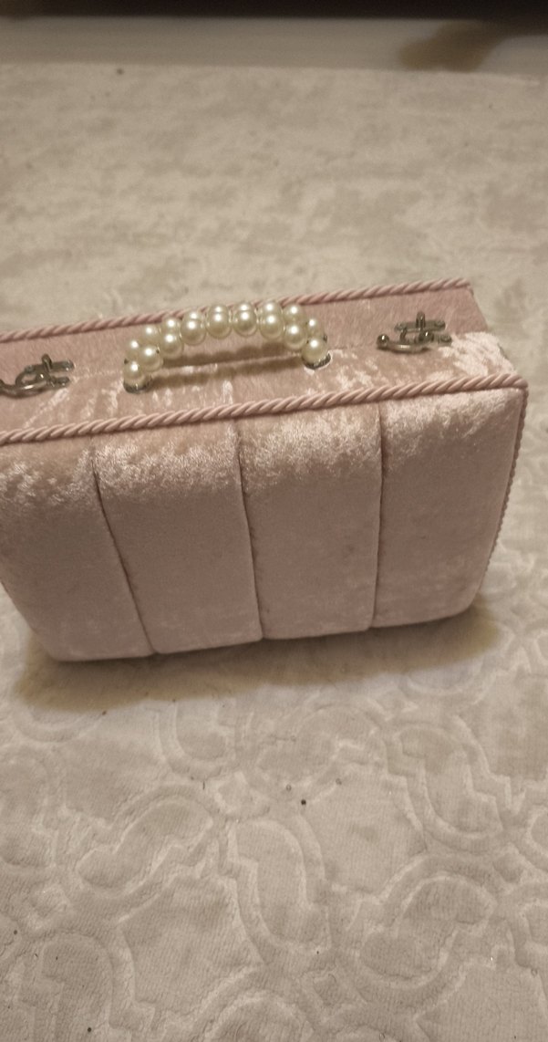 İnci Saplı Parlak Bej Makyaj Kutusu - Görsel 4