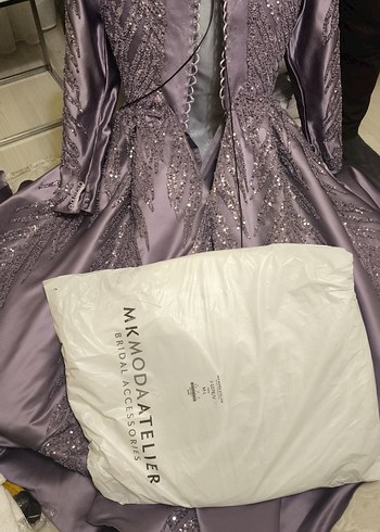 Uzun Kollu Mor İşlemeli nişanlık tarlatanli - Görsel 3