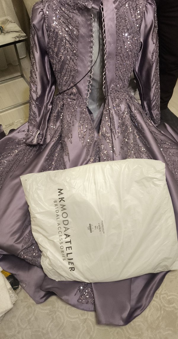 Uzun Kollu Mor İşlemeli nişanlık tarlatanli - Görsel 3