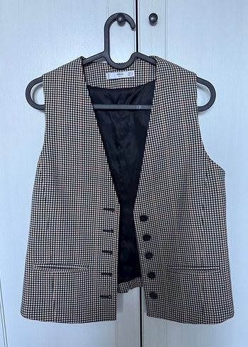 Kadın Kahverengi Ekose Düğmeli Yelek - Görsel 4