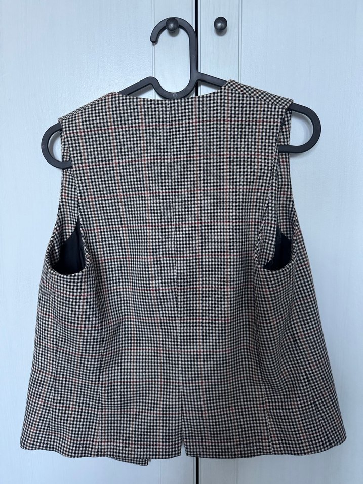 Kadın Kahverengi Ekose Düğmeli Yelek - Görsel 2