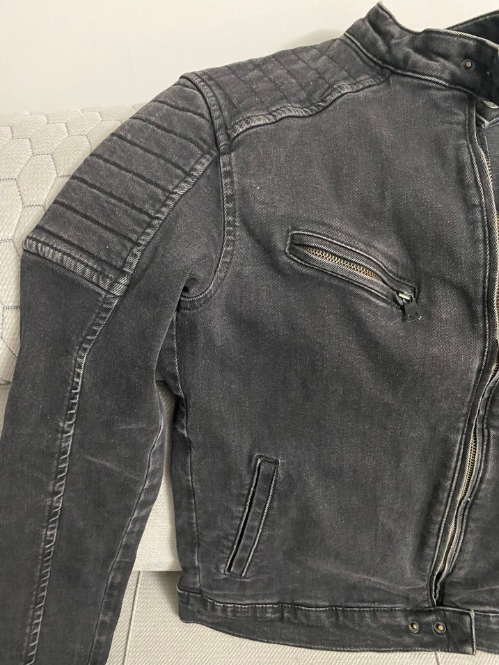 Gri Fermuarlı Biker Denim Jean - Görsel 3