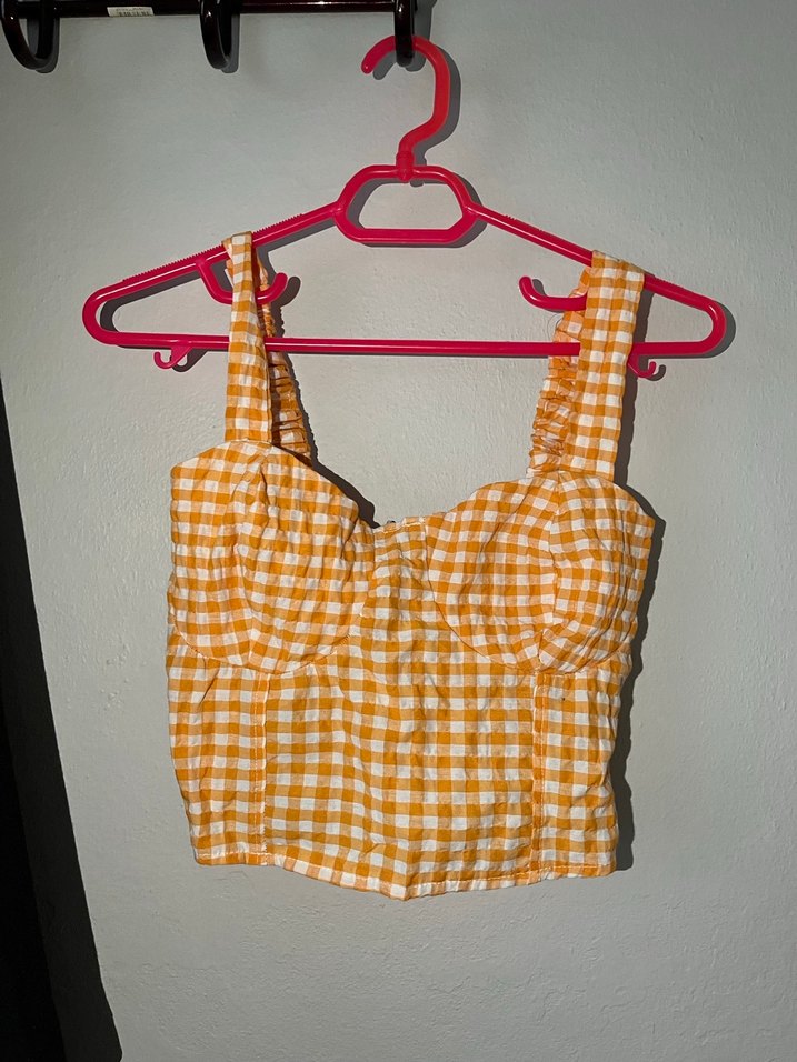 Kareli Kısa Kolsuz Crop Top - Görsel 2