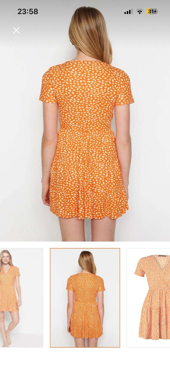 Turuncu Puantiyeli Midi Elbise - Görsel 2