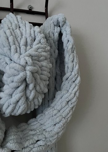 Açık mavi Örgü Kadın atkı ve bere - Görsel 3