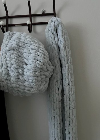 Açık mavi Örgü Kadın atkı ve bere - Görsel 2