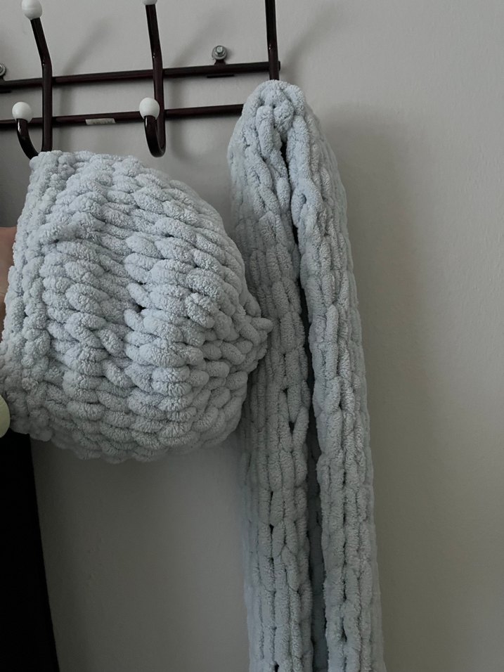 Açık mavi Örgü Kadın atkı ve bere - Görsel 2