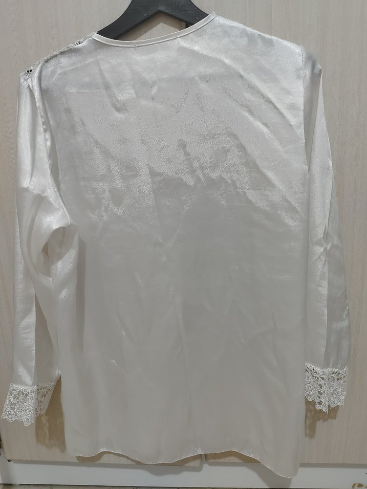 Kadın Saten Pijama Üstü-Dantelli-S beden - Görsel 2