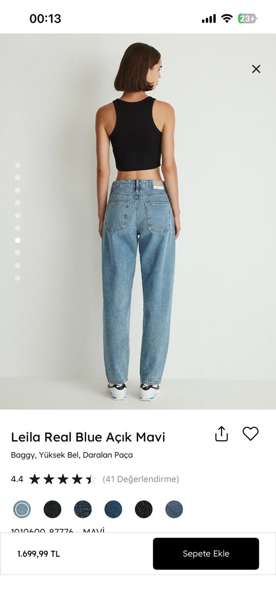 Leila Real Blue Açık Mavi Yüksek Bel Baggy Jean - Görsel 3