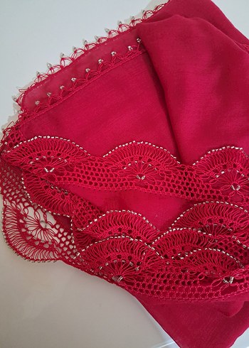 Parlak kesme boncuklu Pembe Kadın eşarp başörtü - Görsel 5