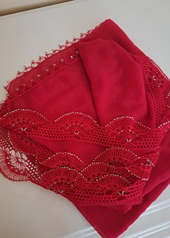 Parlak kesme boncuklu Pembe Kadın eşarp başörtü - Görsel 2