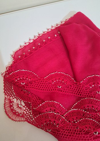 Parlak kesme boncuklu Pembe Kadın eşarp başörtü - Görsel 3