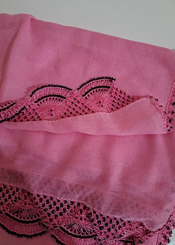 Dantel Detaylı Pembe Kadın Başörtüsü Eşarp - Görsel 4