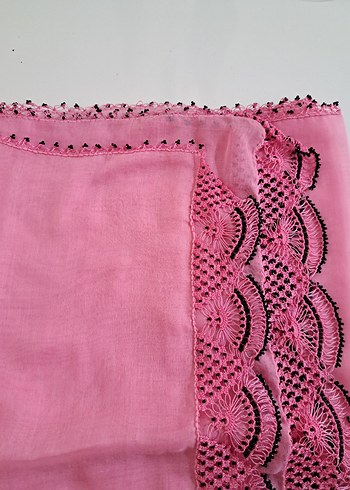 Dantel Detaylı Pembe Kadın Başörtüsü Eşarp - Görsel 3