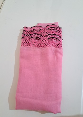 Dantel Detaylı Pembe Kadın Başörtüsü Eşarp - Görsel 5