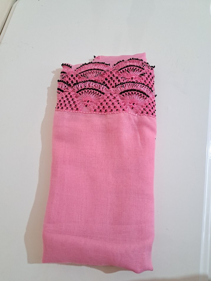 Dantel Detaylı Pembe Kadın Başörtüsü Eşarp - Görsel 5