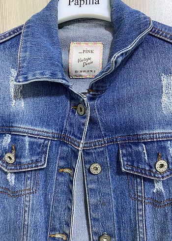 Düğmeli Mavi Kadın Denim Ceket - Görsel 2