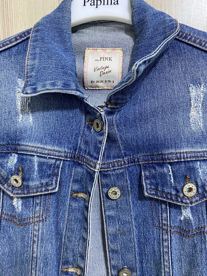 Düğmeli Mavi Kadın Denim Ceket - Görsel 2