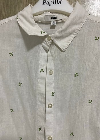 Nakışlı Beyaz Keten Gömlek - Görsel 2