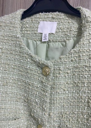 H&M Düğmeli Yeşil Midi Triko Kadın blazer ceket - Görsel 3