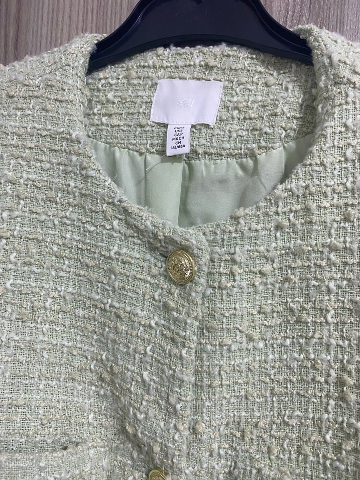 H&M Düğmeli Yeşil Midi Triko Kadın blazer ceket - Görsel 3