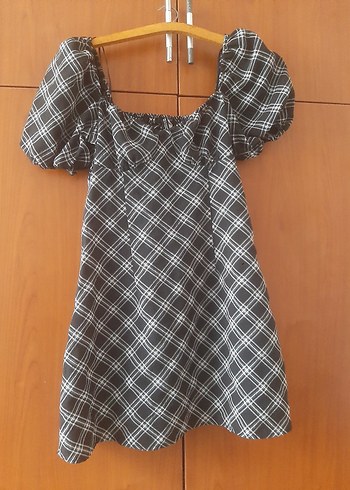 H&M Siyah Ekoseli Midi Kadın Elbise - Görsel 2