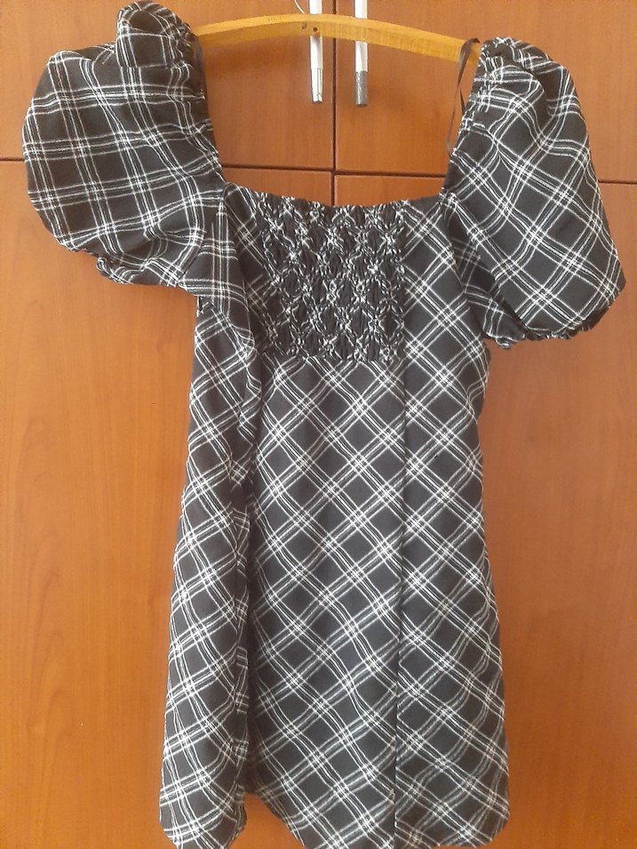 H&M Siyah Ekoseli Midi Kadın Elbise - Görsel 4