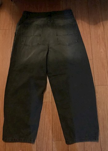 siyah Bol Kesim Midi Kot Pantolon - Görsel 5