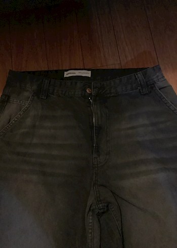 siyah Bol Kesim Midi Kot Pantolon - Görsel 2