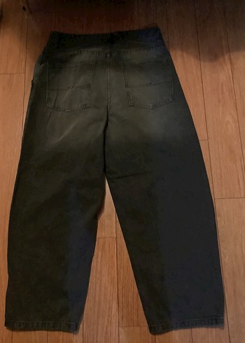 siyah Bol Kesim Midi Kot Pantolon - Görsel 7