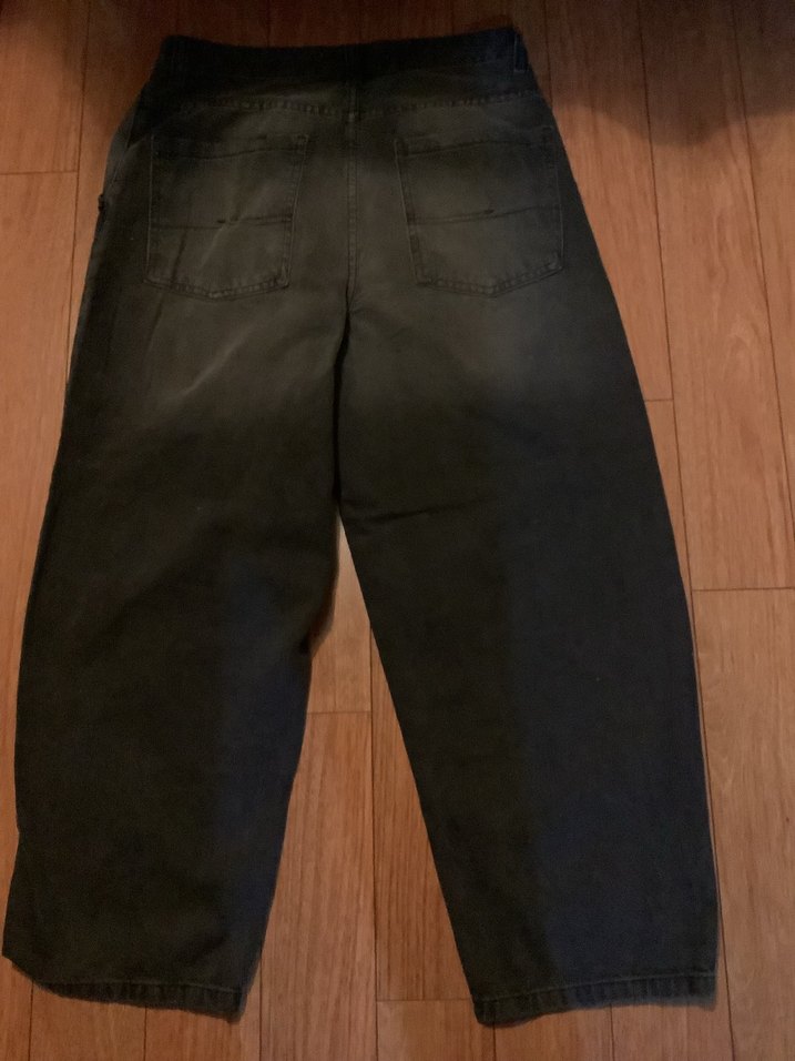 siyah Bol Kesim Midi Kot Pantolon - Görsel 4