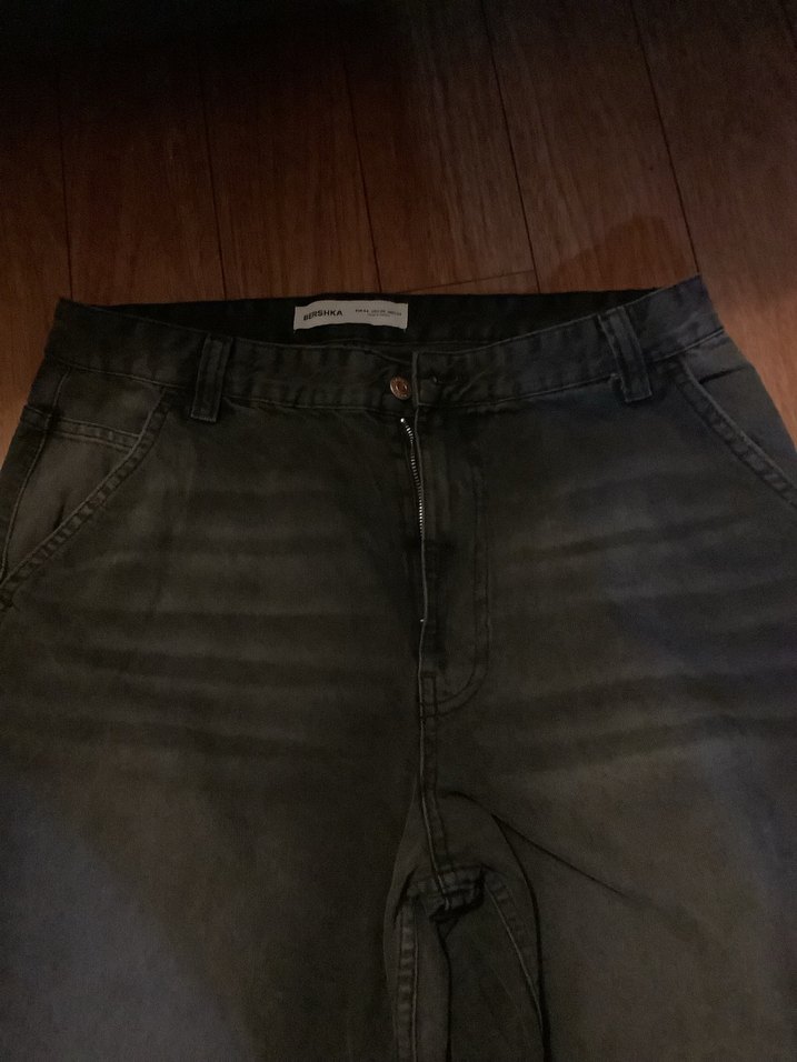 siyah Bol Kesim Midi Kot Pantolon - Görsel 2