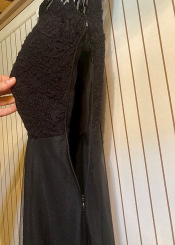 Dantelli Siyah Uzun Abiye Elbise - Görsel 5