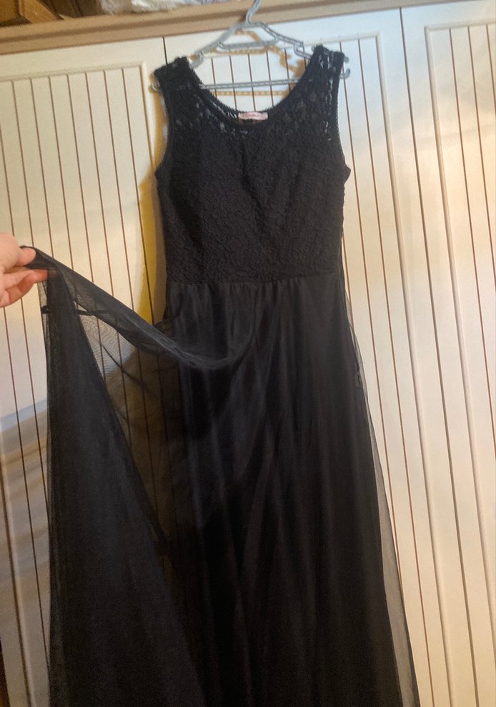 Dantelli Siyah Uzun Abiye Elbise - Görsel 3