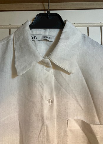 Beyaz Keten Uzun Kollu Midi Gömlek - Görsel 2