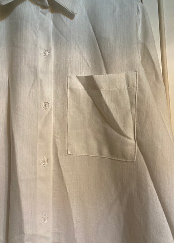 Beyaz Keten Uzun Kollu Midi Gömlek - Görsel 4