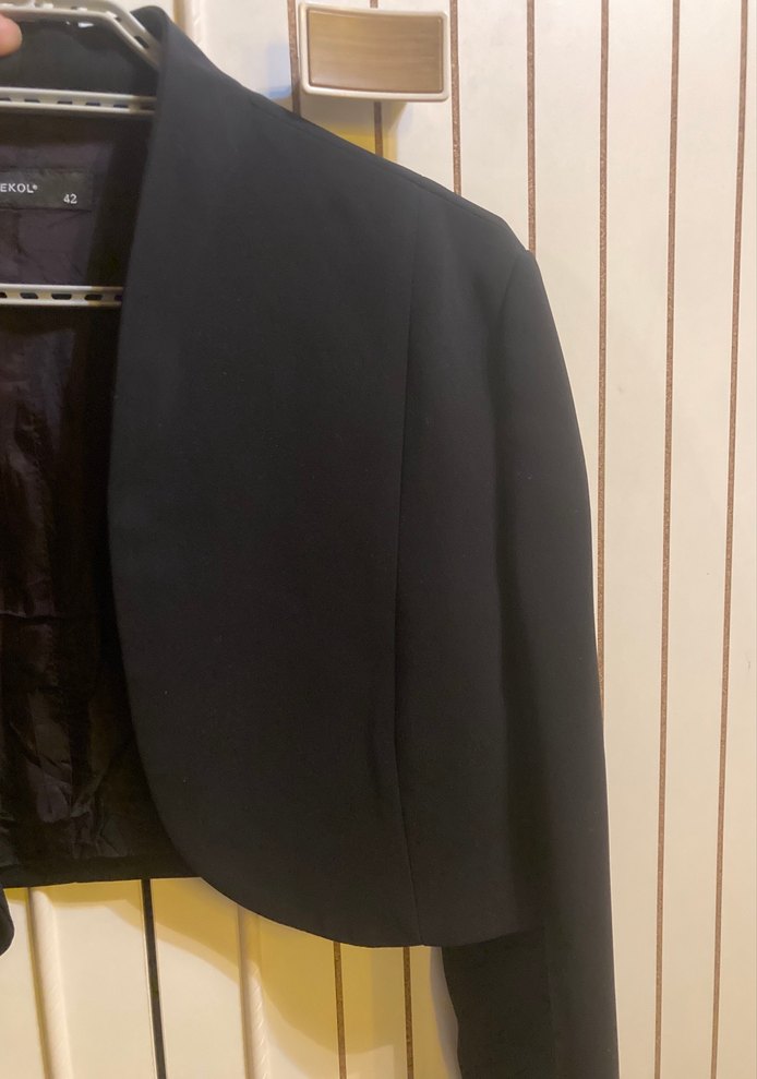 Düğmeli Siyah Midi Kadın Blazer - Görsel 3