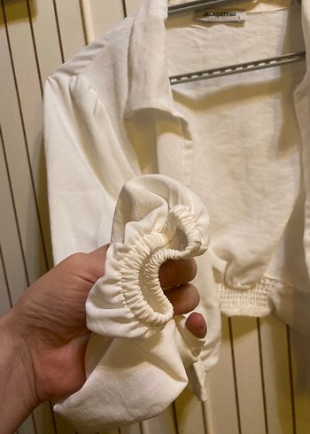 Kadın Beyaz Keten  Uzun Kollu Gömlek - Görsel 3