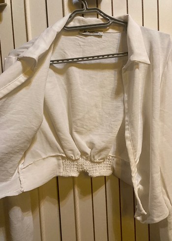 Kadın Beyaz Keten  Uzun Kollu Gömlek - Görsel 4