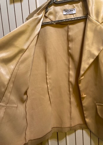 Saten Görünümlü Altın Rengi Kadın Blazer Ceket - Görsel 6