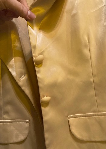 Saten Görünümlü Altın Rengi Kadın Blazer Ceket - Görsel 4