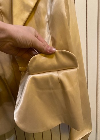 Saten Görünümlü Altın Rengi Kadın Blazer Ceket - Görsel 5