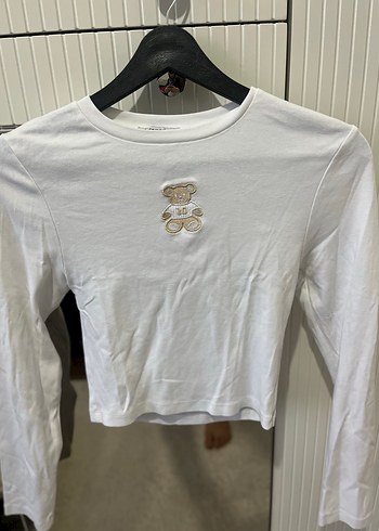 Beyaz Uzun Kollu Pamuklu Kadın Tişört - Görsel 2